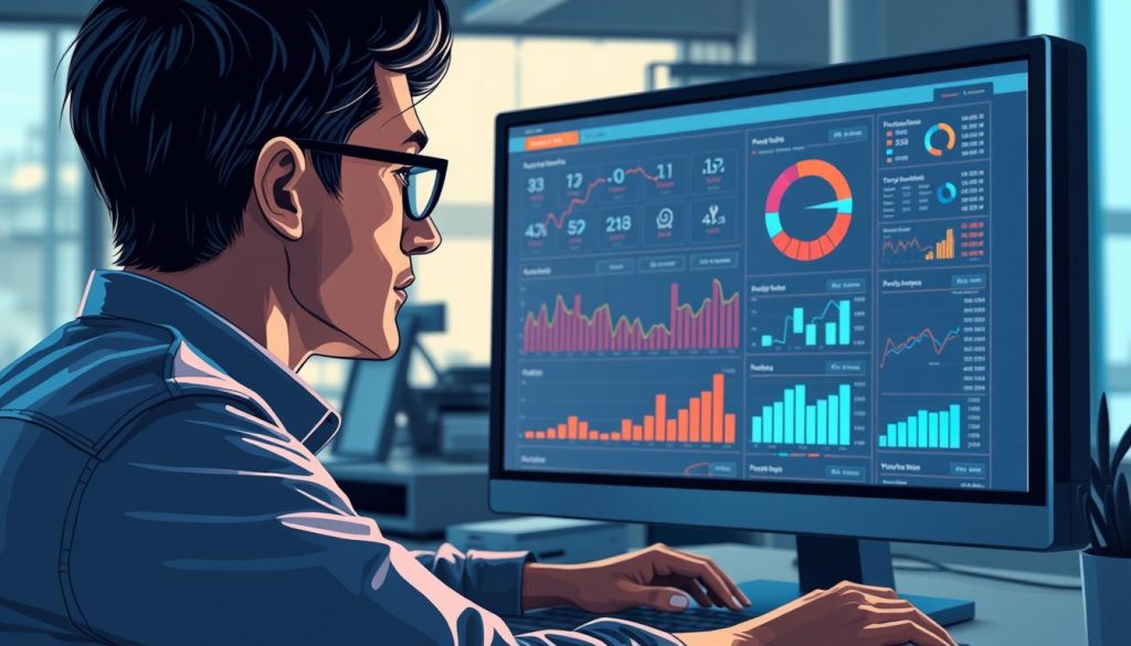 Person analyzing SEO data on a computer screen.
