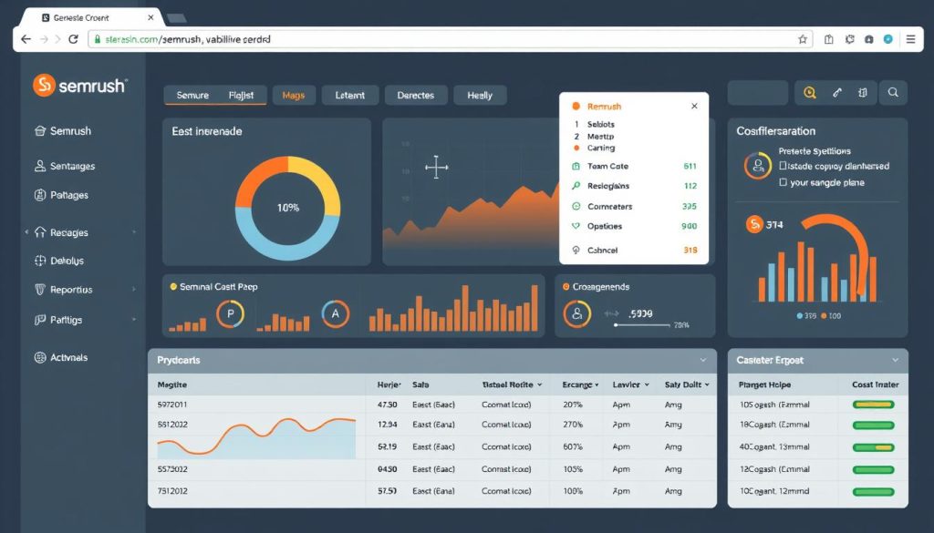 Generate an image of the Semrush dashboard, highlighting its key features and user interface.